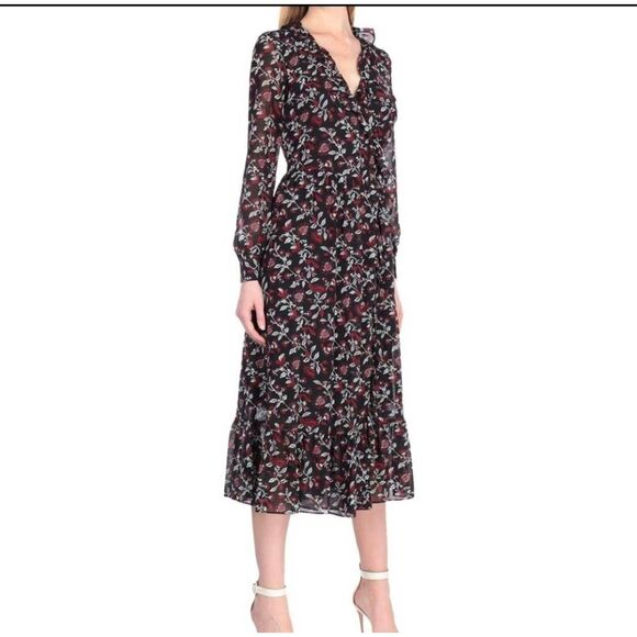 Michael Kors Georgette Ruffled Midi Wrap Dress Size XL - Picture 2 of 10